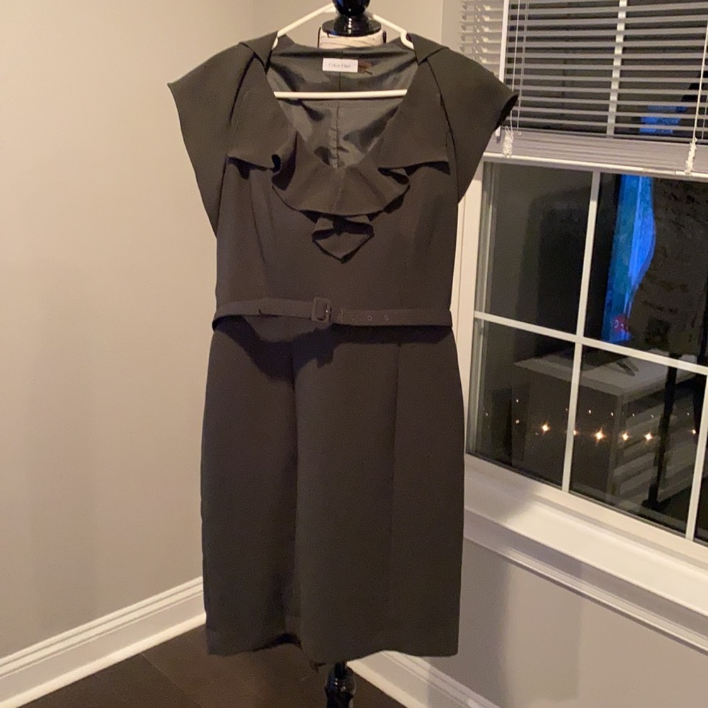 Calvin Klein olive green belted dress
